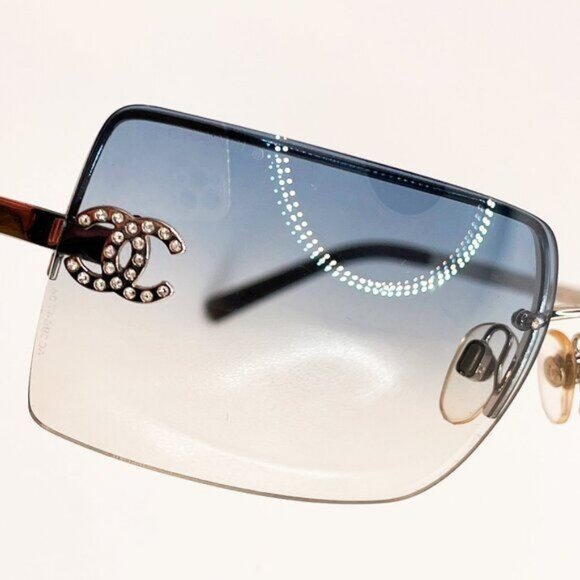 RARE Chanel Vintage Sunglasses Rhinestone CC Logo Rimless Gradient Iridescent - Picture 13 of 14
